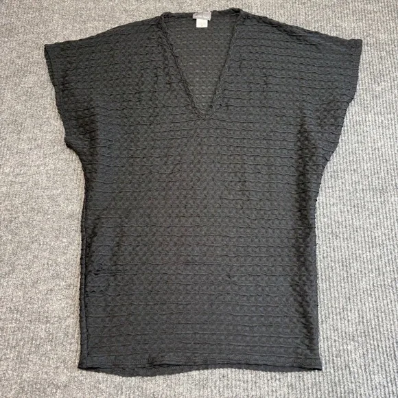 Jordan Taylor Black Textured Cover Up V Neck Shirt Beach Women's Medium - Picture 1 of 8